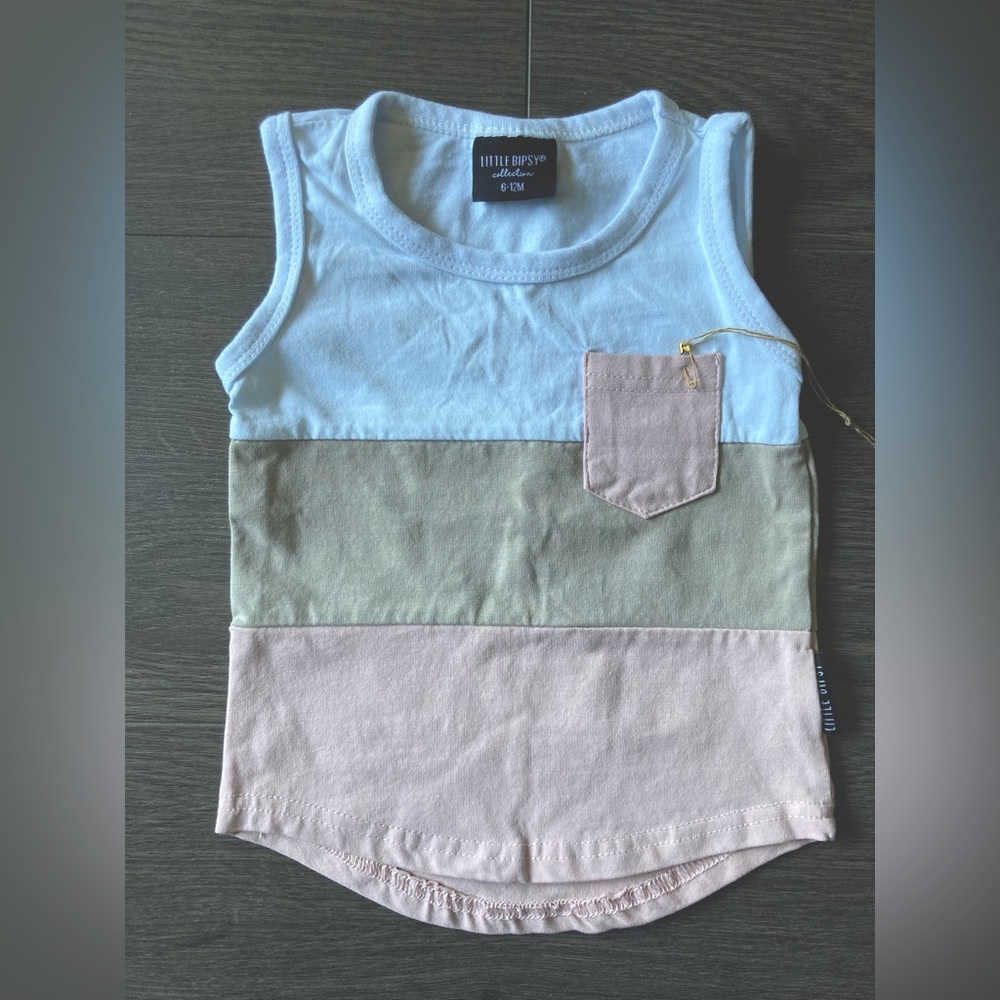 Little Bipsy Pink, White and Brown Color Block Tank Top